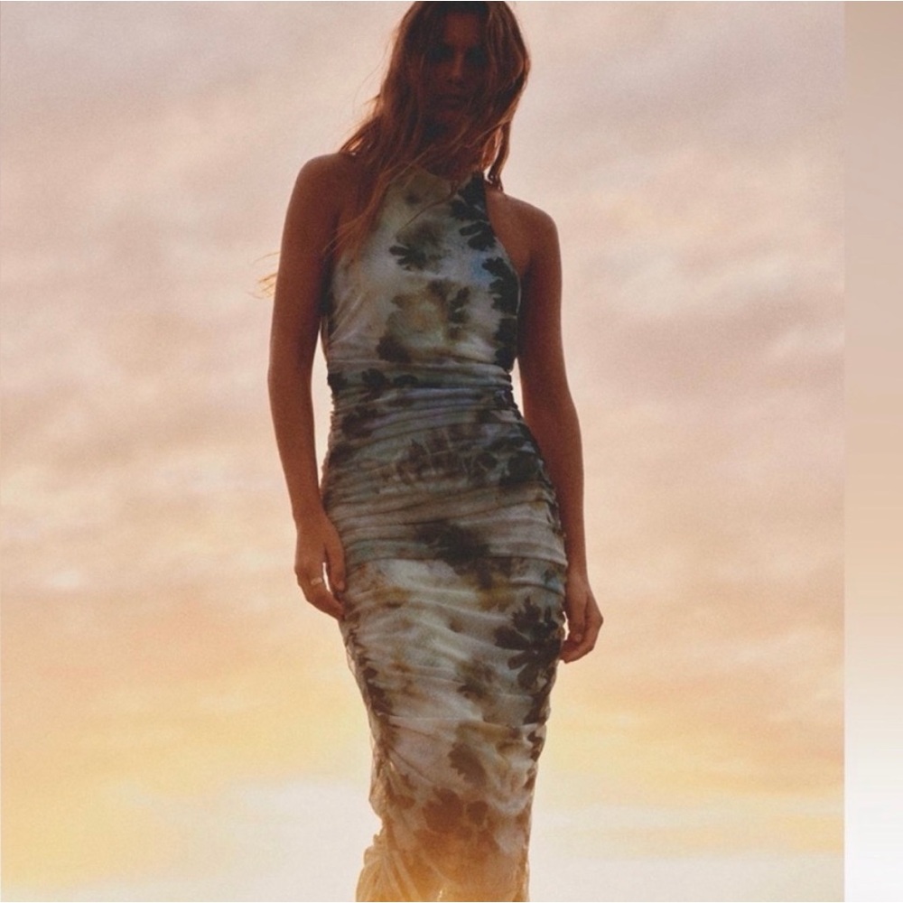 Zara Blue and Green Tie-Dye Midi Dress